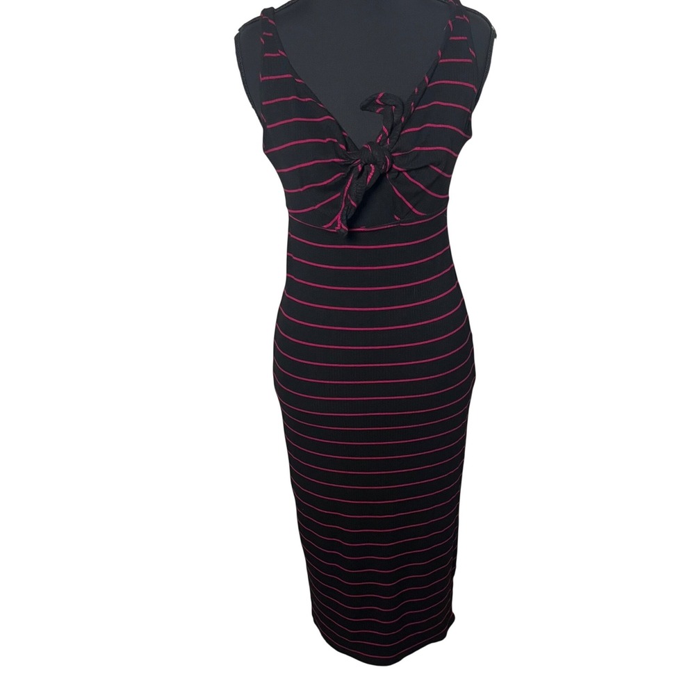 ⭐️3 for $30Express Ribbed Knit Midi Dress Black Pink Striped Tie Front  XS